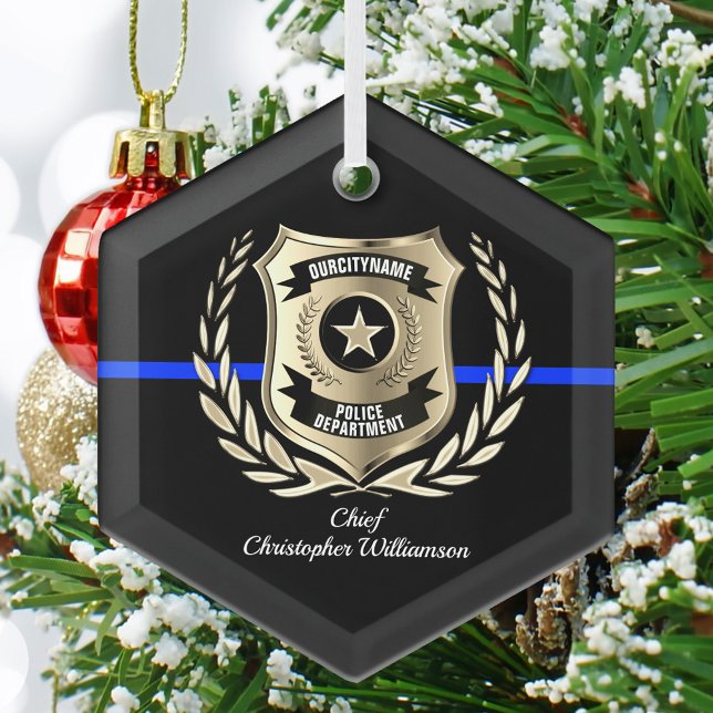 Thin Blue Line Police Badge Personalized Ornament (Creator Uploaded)