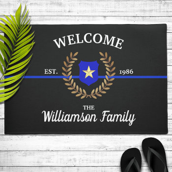 Thin Blue Line Police Badge Welcome Doormat by reflections06 at Zazzle