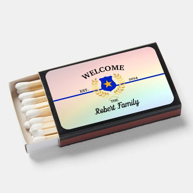 Thin Blue Line Police Badge Welcome Matchboxes (Front Open)