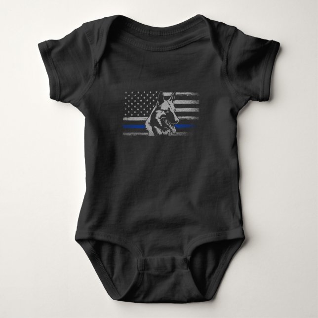 Thin Blue Line Police Belgian Malinois Dog Baby Bodysuit (Front)