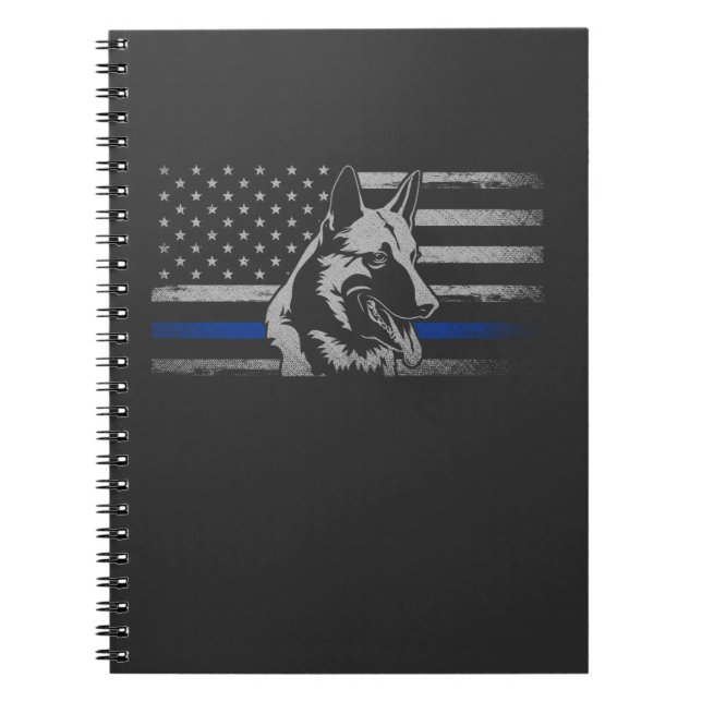 Thin Blue Line Police Belgian Malinois Dog Notebook (Front)