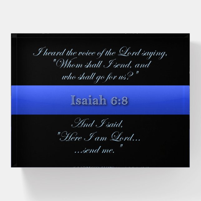Thin Blue Line Police Bible Scripture Paperweight (Front)