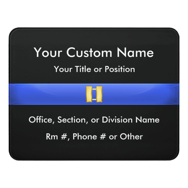 Thin Blue Line Police Captain Door Sign (Contemporary Front)