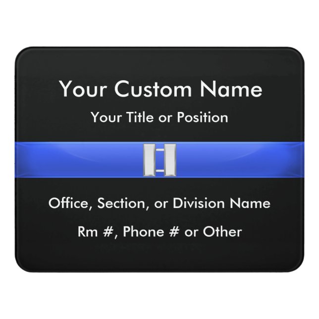 Thin Blue Line Police Captain Door Sign (Contemporary Front)