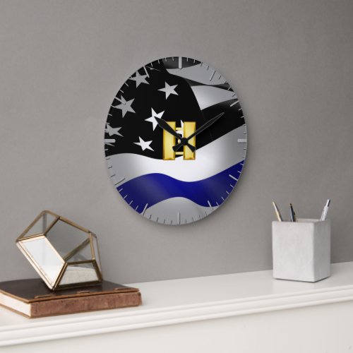 Thin Blue Line Police Captain Large Clock