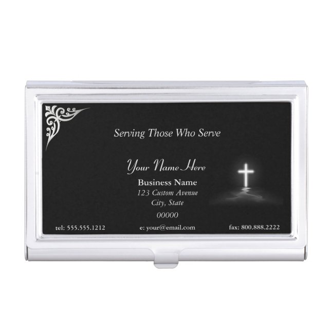 Thin Blue Line Police Chaplain Cross Business Card Case (Front)