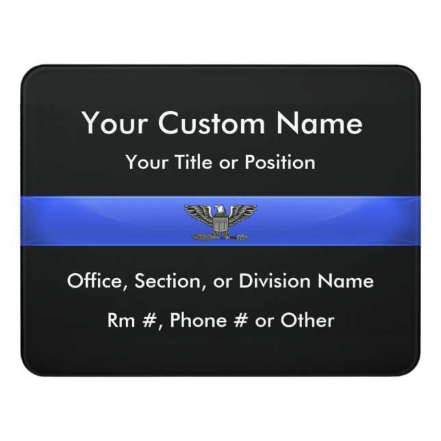 Thin Blue Line Police Chief or Colonel Door Sign (Contemporary Front)