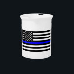 Thin Blue Line Police Cops American Flag Beverage Pitcher<br><div class="desc">The "thin blue line" is a term that typically refers to the concept of the police as the line which keeps society from descending into violent chaos. The "blue" in "thin blue line" refers to the blue color of the uniforms of many police departments. - This work is ineligible for...</div>