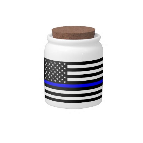 Thin Blue Line Police Cops American Flag Candy Jar