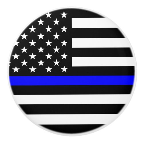Thin Blue Line Police Cops American Flag Ceramic Knob