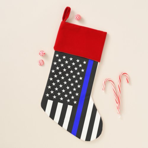 Thin Blue Line Police Cops American Flag Christmas Stocking