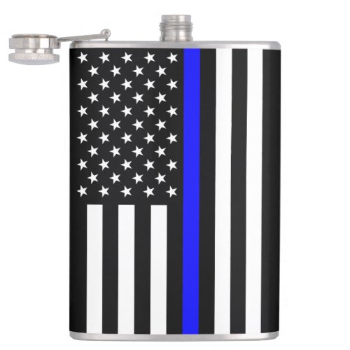 Thin Blue Line Police Cops American Flag Flask