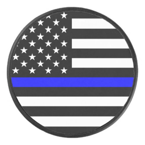 Thin Blue Line Police Cops American Flag Hockey Puck