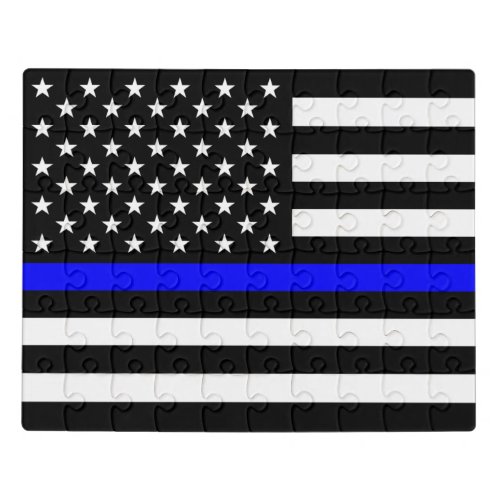 Thin Blue Line Police Cops American Flag Jigsaw Puzzle