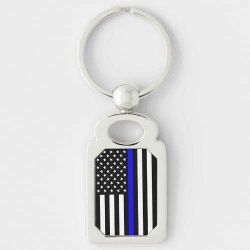 Thin Blue Line Police Cops American Flag Keychain