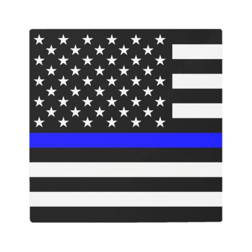 Thin Blue Line Police Cops American Flag Metal Print