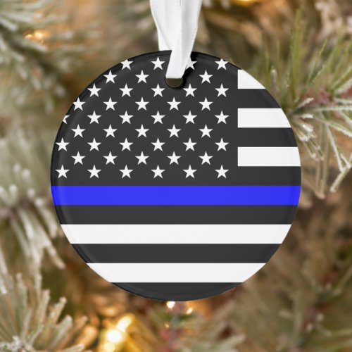Thin Blue Line Police Cops American Flag Ornament