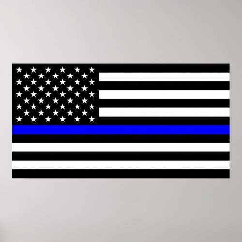 Thin Blue Line Police Cops American Flag Poster