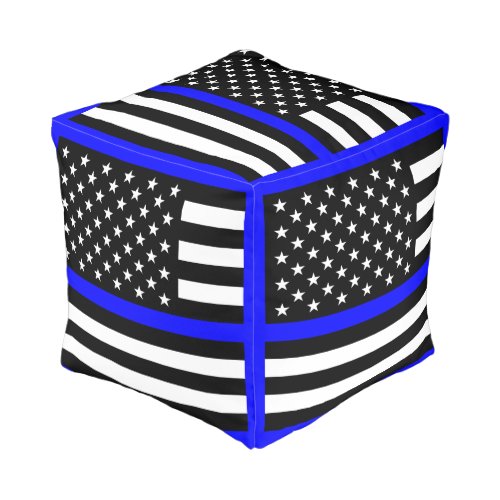 Thin Blue Line Police Cops American Flag Pouf