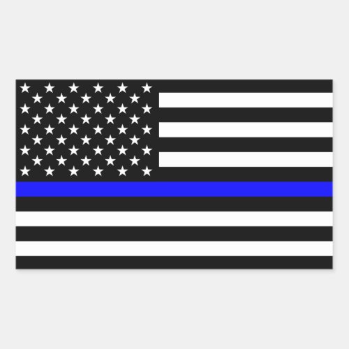 Thin Blue Line Police Cops American Flag Rectangular Sticker