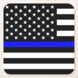 Thin Blue Line Police Cops American Flag Square Paper Coaster at Zazzle