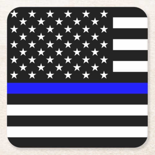 Thin Blue Line Police Cops American Flag Square Paper Coaster