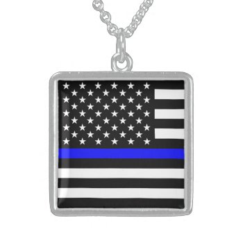 Thin Blue Line Police Cops American Flag Sterling Silver Necklace by Onshi_Designs at Zazzle