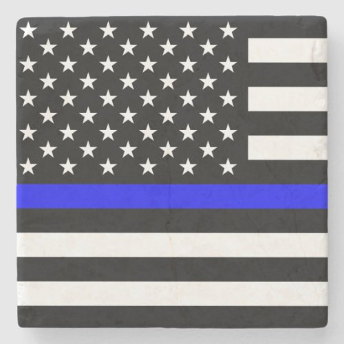 Thin Blue Line Police Cops American Flag Stone Coaster
