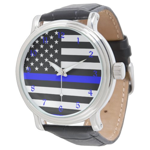 Thin Blue Line Police Cops American Flag Watch