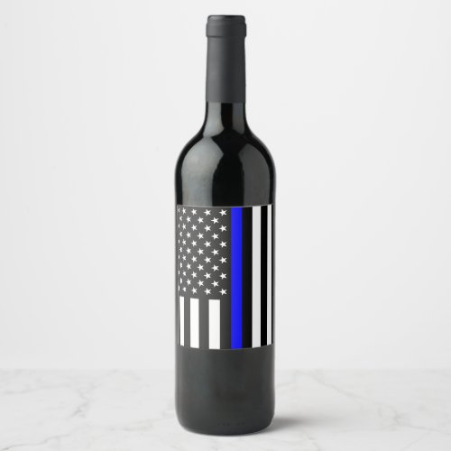 Thin Blue Line Police Cops American Flag Wine Label