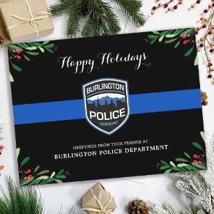 Thin Blue Line Police Department Christmas Holiday Postcard