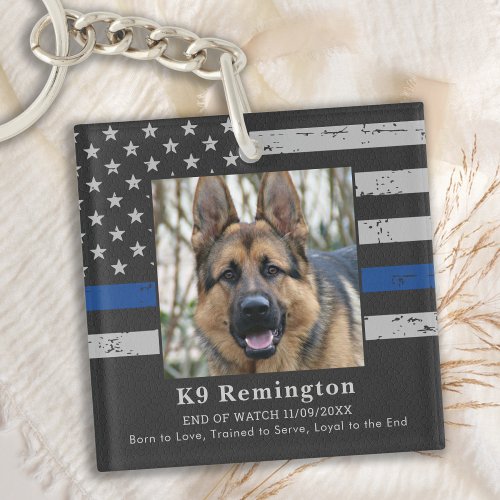 Thin Blue Line Police Dog Memorial Keychain
