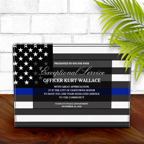 Thin Blue Line Police Exceptional Service  Acrylic Award