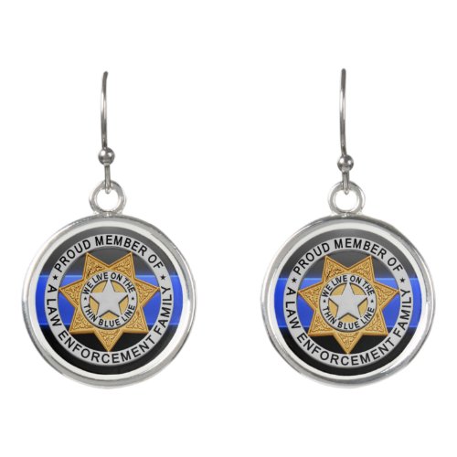 Thin Blue Line Police Family Badge Earrings