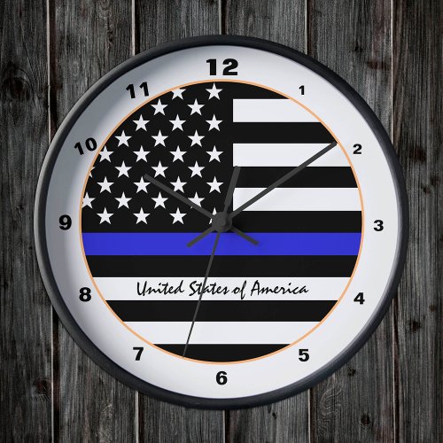Thin Blue Line Police Flag  American Flag  USA Clock