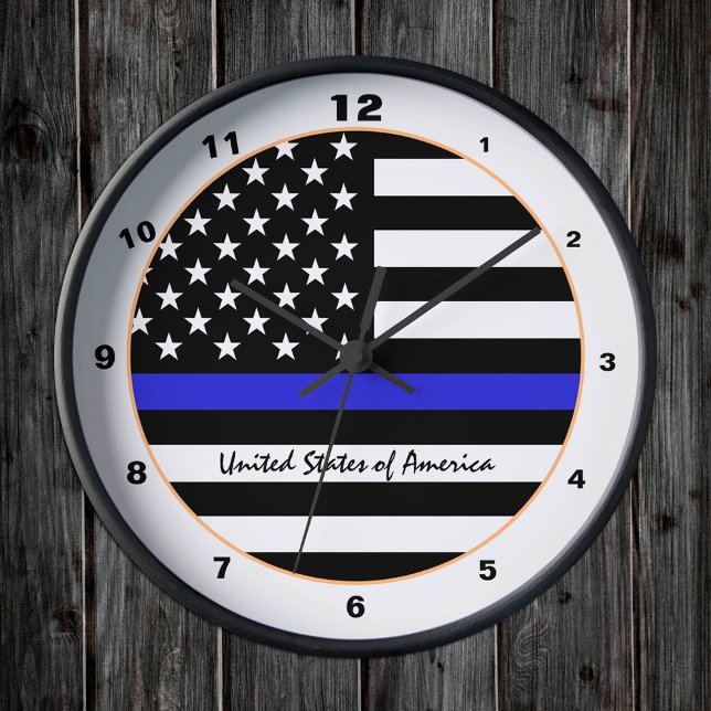 Thin Blue Line Police Flag & American Flag / USA Round Clock (Creator Uploaded)