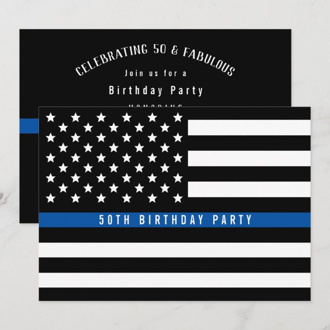 Thin Blue Line Police Flag Birthday Party Invitation (Front/Back)
