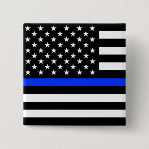 Thin Blue Line Police Flag Button