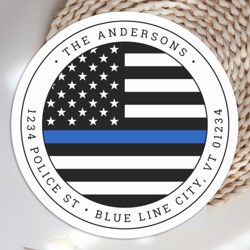 Thin Blue Line Police Flag Circle Return Address Classic Round Sticker