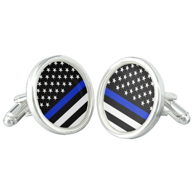 Thin Blue Line Police Flag Cufflinks (Angled)