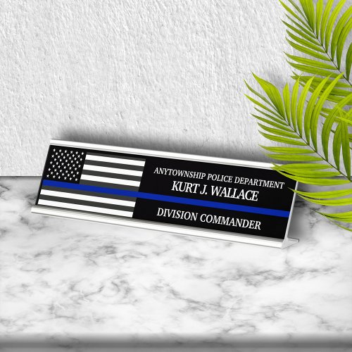 Thin Blue Line Police Flag Desk Name Plate