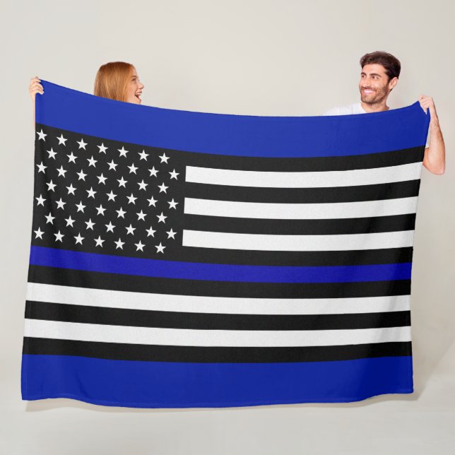 Thin Blue Line Police Flag Fleece Blanket (In Situ)