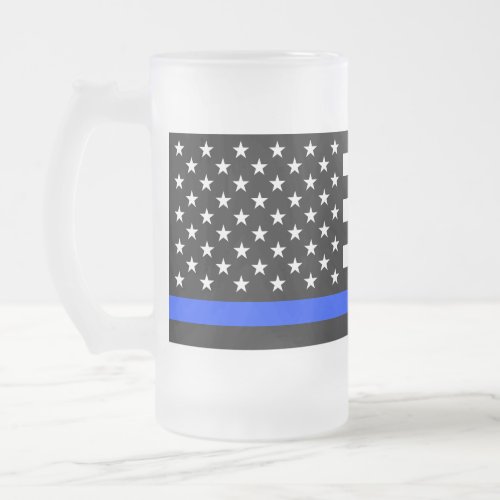 Thin Blue Line Police Flag Frosted Glass Beer Mug