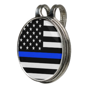 Thin Blue Line Police Flag Golf Hat Clip