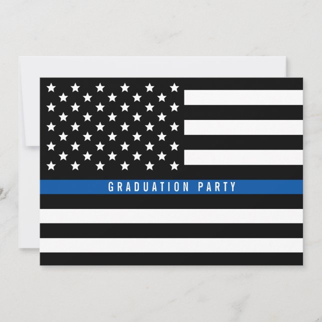 Thin Blue Line Police Flag Graduation Party Invitation (Front)