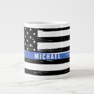 Thin Blue Line Police Flag Grunge Personalized Giant Coffee Mug