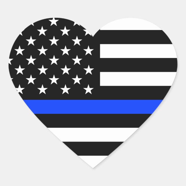 Thin Blue Line Police Flag Heart Sticker (Front)
