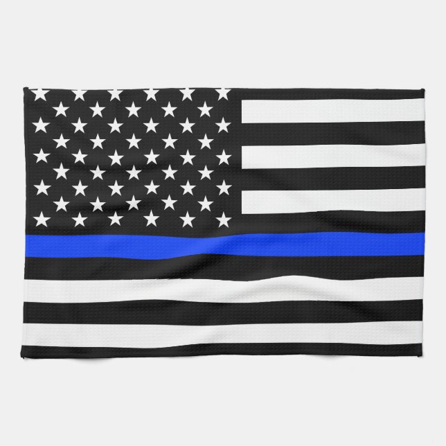 Thin Blue Line Police Flag Kitchen Towel (Horizontal)