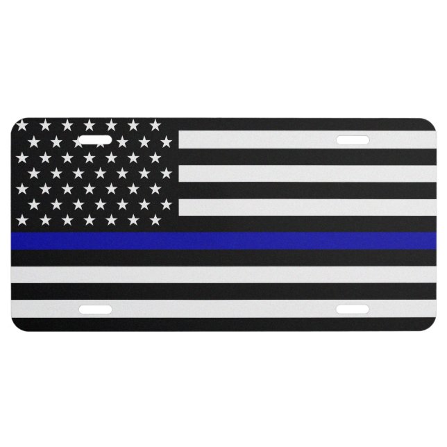 Thin Blue Line Police Flag License Plate (Front)