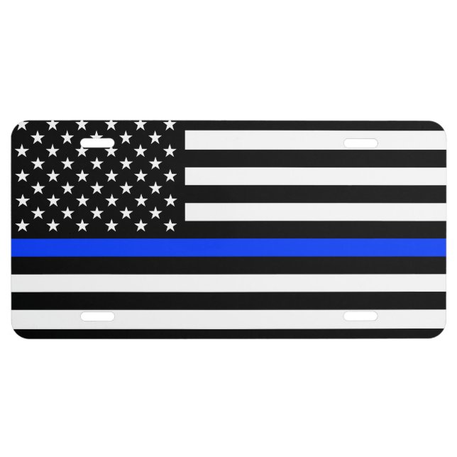 Thin Blue Line Police Flag License Plate (Front)